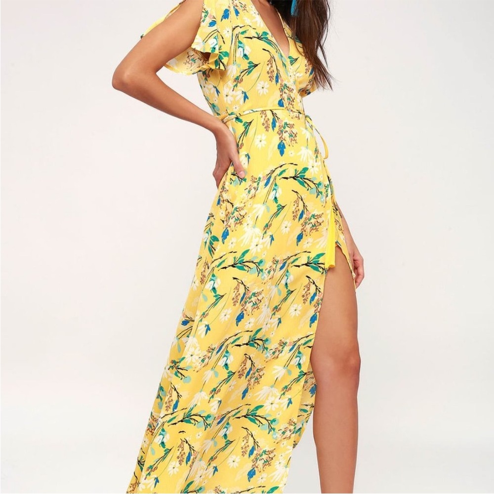 Lulu's Exclusive Yellow Wrap Dress. M